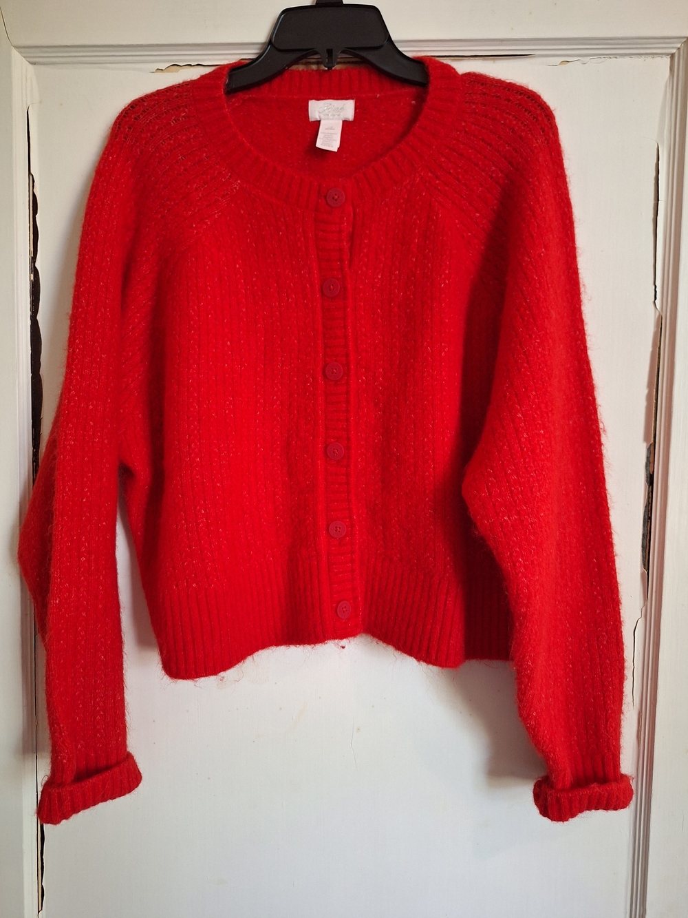 Victoria's Secret PINK Womens Cardigan Red Cropped Sweater Sz L Festive Holiday